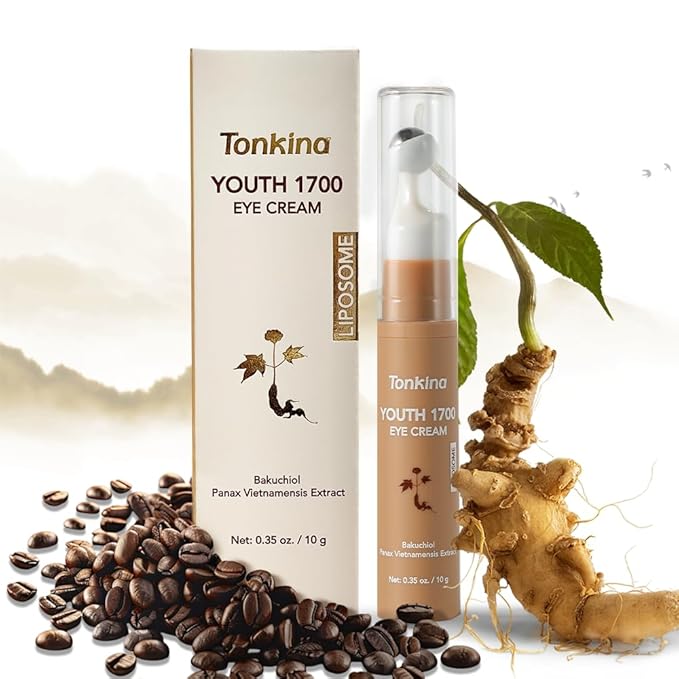 Youth 1700 Caffeine Eye Cream, Under Eye Brightener & Anti-Aging with Peptides, Hyaluronic Acid, Niacinamide, Bakuchiol, Vietnamese Ginseng for Dark Circles, Puffiness, Wrinkles and Hydrating Skin