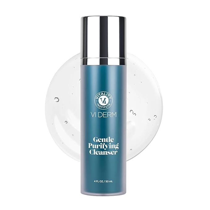VI DERM Gentle Purifying Cleanser – Hydrating Water-Based Face Wash for Women & Men – Gentle Moisturizing Facial Cleanser with Aloe Vera, Vitamin E & Willow Bark Extract – Fragrance Free, 4 Fl Oz