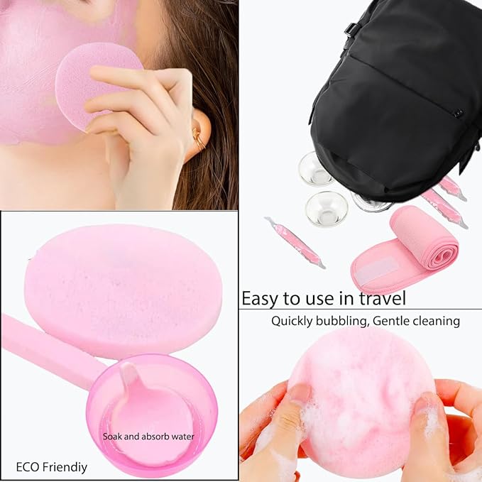 47 Pcs Esthetician Facial Supplies Kit: 5 Silicone & 5 Plastic Mask Mixing Bowls, 5 Headbands, 10 Brushes, 10 Spatulas, 10 Compressed Sponges, 2 Measuring Cups for Professional Spa & DIY Skincare