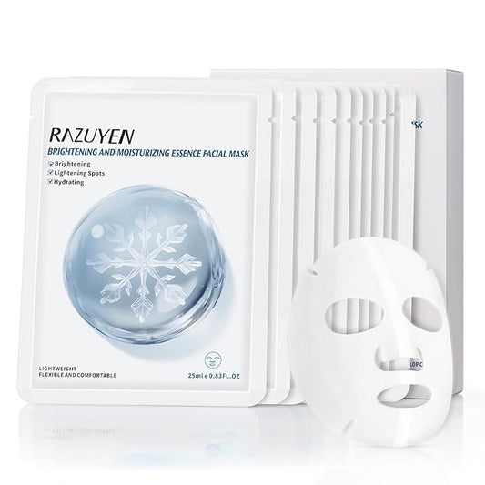 Brightening Hydrating Face Mask, Glowing & Moisturizing Face Mask with Niacinamide, Rosa Water and Arbutin, Rose Face Mask For All skin types, Added Fragrance Free,10 PCS