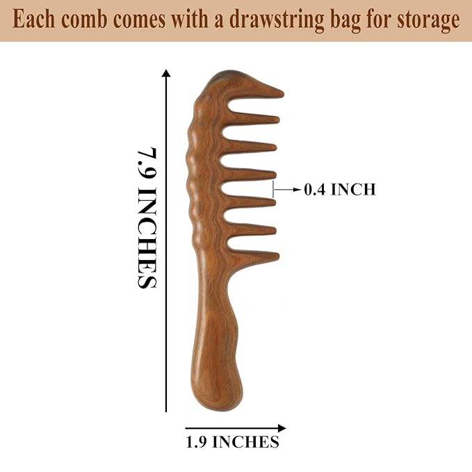 Massage Comb - Wooden Scalp Massager and Gua Sha for Hair Growth, Green Sandalwood Loc Comb for Women and Men