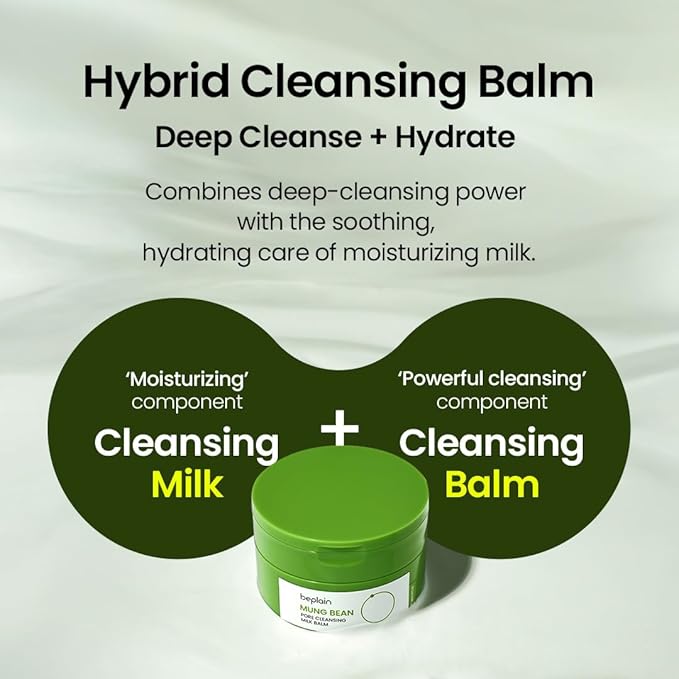 beplain Mung Bean Pore Cleansing Milk Balm (3.38 fl.oz/100ml) | Fragrance-Free | Korean Makeup Remover for Sensitive Skin | Non-Greasy Sorbet Texture with Ceramides | All-in-One Facial Cleanser