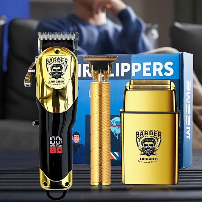 Hair Clippers for Men Professional, Cordless Beard Trimmer & Electric Razor Shavers for Men, Rechargeable 3 Piece Barber Hair Cutting Kit LED Display Men's Grooming Kit