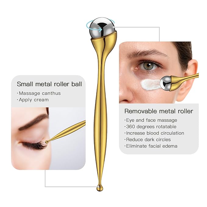 LISAPACK Metal Eye Cream Roller Wand, Face Massage, Facial Massager for Applicator, Reduce Puffiness (Gold)