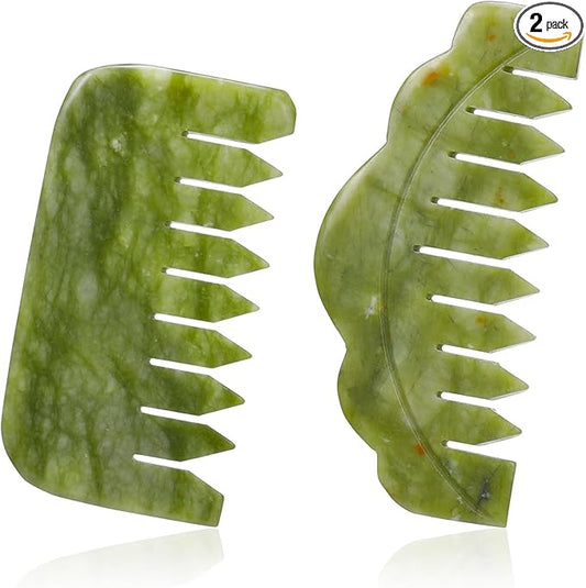 Geiserailie 2 Pieces Jade Combs Massage Stone Hair Gua Sha Scraping Scalp Comb Facial Massage Tool Multifunctional Handheld Head Tools Head Caring Therapy Mother's Day Gift(Stylish Style)
