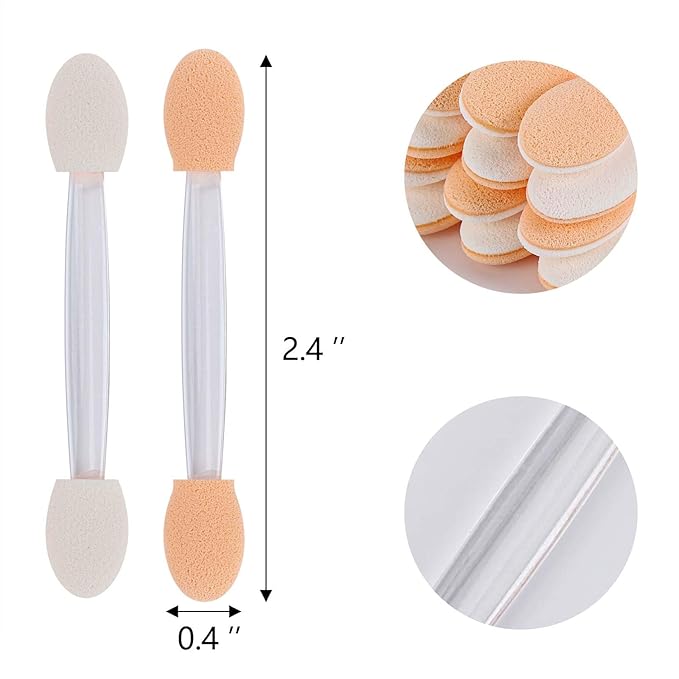 1000 Eye Shadow Applicator Disposable Foam Makeup Brush Sponge Tipped Oval Eyeshadow Applicators Dual Sides Clear