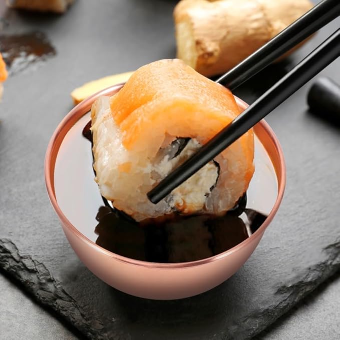 10 Pack 3.3inch Stainless Steel Sauce Dishes Mini Individual Saucers Bowl Round Seasoning Dishes Sushi Dipping Bowl Appetizer Plates, Rose Gold