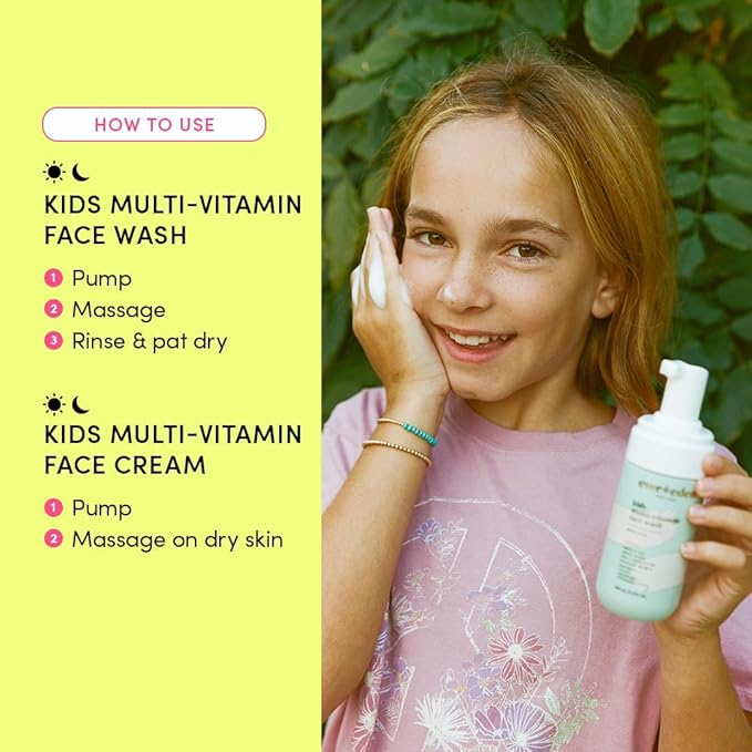 Evereden Happy Kids Skin & Lips Routine - Multi-Vitamin Kids Face Wash & Kids Face Cream & Tinted Lip Oil Set - Clean & Vegan Skin Care for Kids 3+ - Moisturizing, Nourishing, & Protective Kids Skin