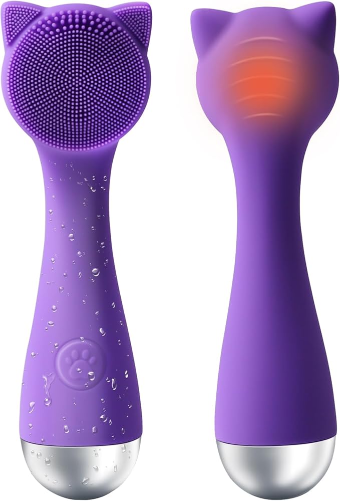 Facial Cleansing Brush, Silicone Face Scrubber Exfoliator for Men & Women, Electric Facial Brush Waterproof, with 3 Speeds Adjustable for Deep Cleaning, Removing Blackhead, Face Massaging (Purple)