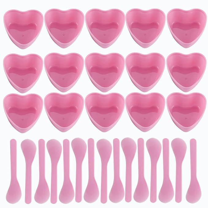 15 Sets Plastic Heart Shaped Facial Mask Mixing Bowl, Pink Facemask Bowl DIY Skin Care Mixing Tool Kit with Spatulas for Mud Masks, Home Salon, and Beauty Salon Use, Face Mask Applicator Tool(15 Pcs)