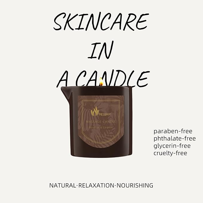 MELONY Massage Oil Candle for Pure Relaxation - 8.1 oz - Moisturizing Essential Oil Body Massage Candle for Home Spa- Amazing Gift for Women & Men (Bourbon & Caramel)