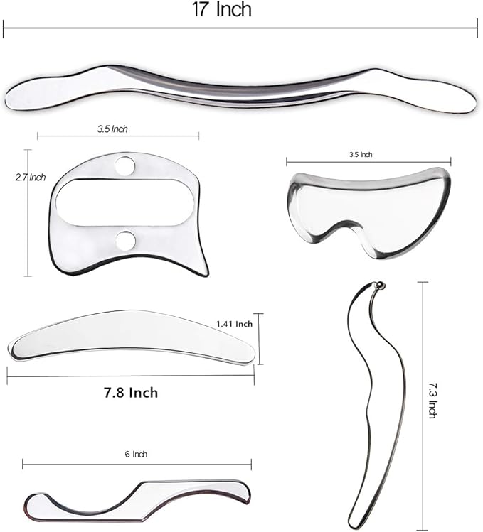 Stainless Steel Gua Sha Scraping Massage Tool Set IASTM Tools Great Soft Tissue Mobilization Tool (6 Set)