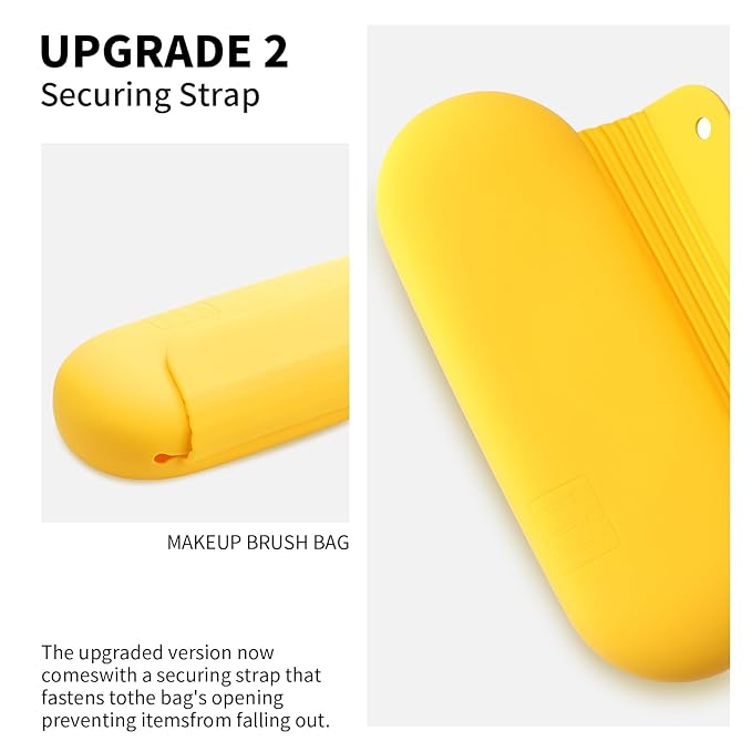 Silicone Makeup Brush Holder Travel Cosmetic Bag：Soft Portable Cosmetic Face Brushes Holder with Upgrade Anti-Fall Out Magnetic Closure, Large Travel Makeup Brush Case - Yellow