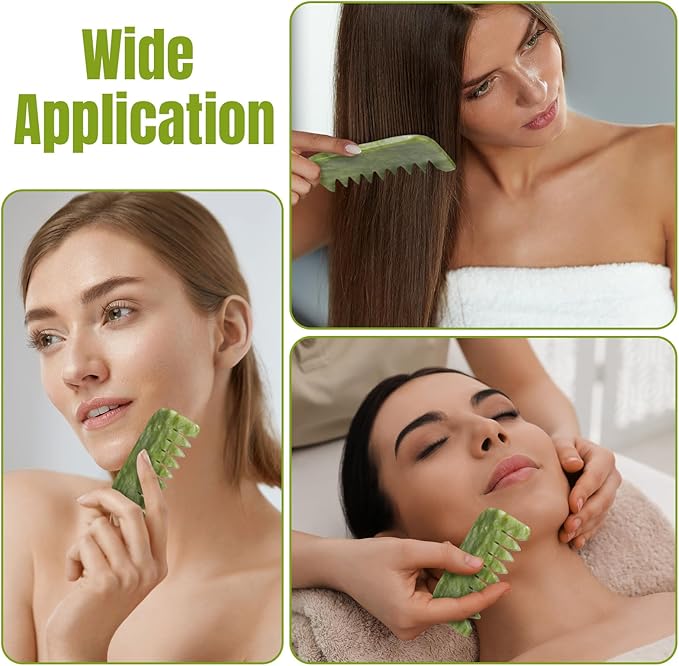 Geiserailie 2 Pieces Jade Combs Massage Stone Hair Gua Sha Scraping Scalp Comb Facial Massage Tool Multifunctional Handheld Head Tools Head Caring Therapy Mother's Day Gift(Stylish Style)