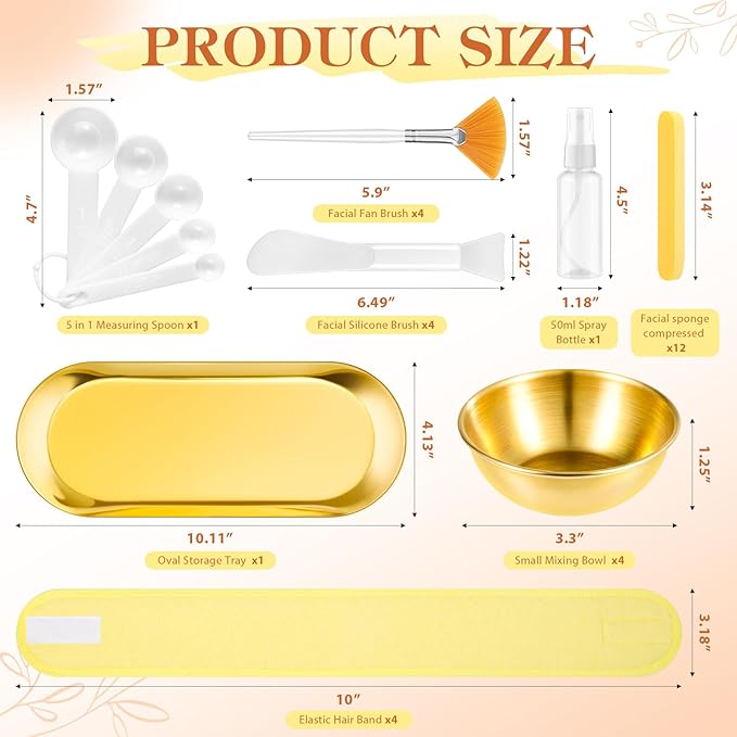 31 Pcs Esthetician Supplies for Facials Set,4 Gold Esthetician Bowls 4 Fan Facial Brushes 12 Compressed Facial Sponge 4 Adjustable Headbands 4 Mask Cosmetic Applicators for Women Face Cleansing