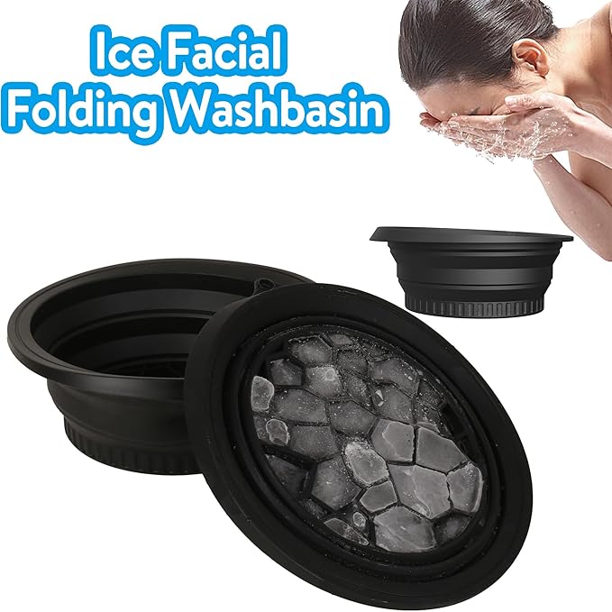 Silicone Face Bowl for Ice with Built-in Icetray,Ice Facial Folding Washbasin,Foldable Face Ice Bath Bowl,Skin Tightening, Acne Relief Facial Plunge Bowl for Home & Travel (Black)