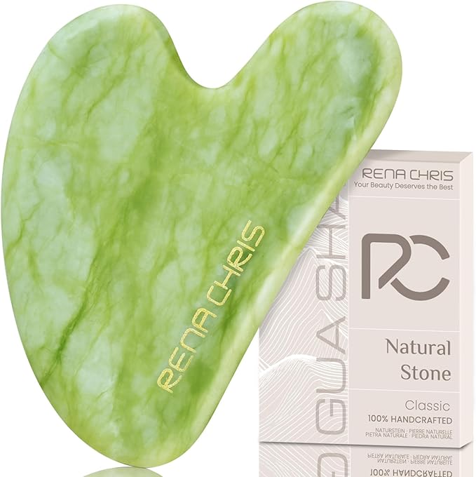 Rena Chris Gua Sha Facial Tools, Jade Guasha Tool for Acupuncture, Manual Massage Tool for Jawline Sculpting and Puffiness Reducing, Gua Sha Facial Massage Tool, Skin-Care Gift