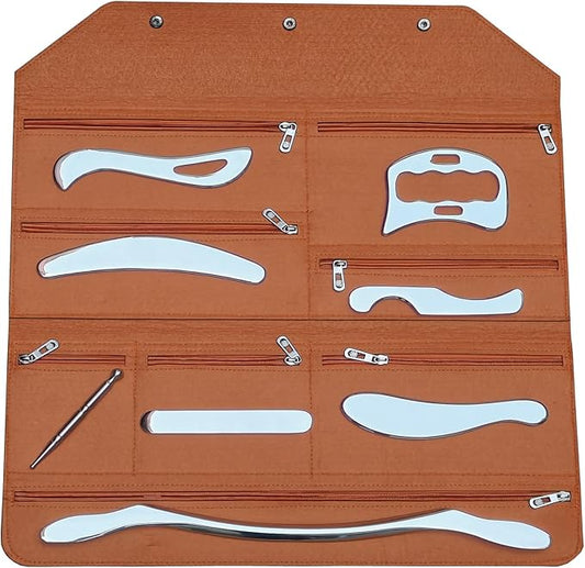 8pcs Stainless Steel Gua Sha Muscle Scraper Tool - IASTM Tool Set Great Soft Tissue Mobilization Tool- for Back, Neck, Arm, Leg, Shoulder and Whole Body Acupoints(Carry Bag)