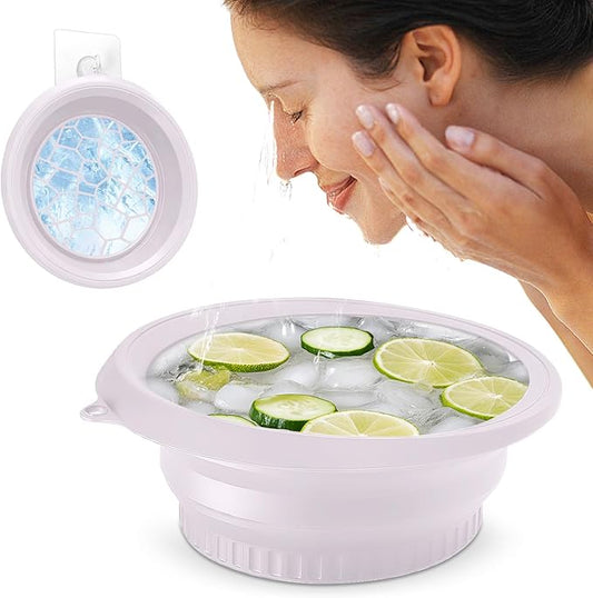 Face Bowl for Ice with Built-in Ice Tray, Collapsible Facial Ice Bath Bowl for Skin Tightening, Acne Relief Cold Plunge Therapy, Portable Spa Tool for Home & Travel (Purple)