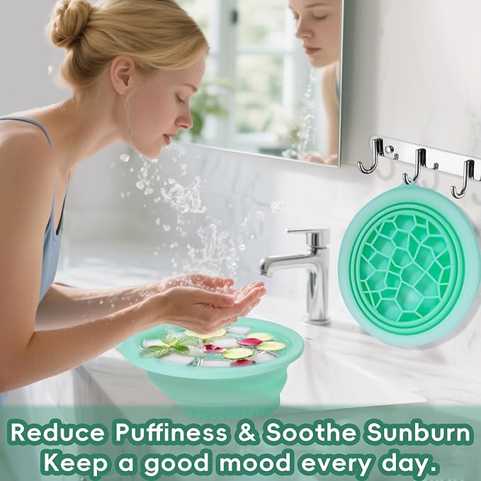 Silicone Face Bowl for Ice: Facial Ice Bath Built-In Icetray,Portable Collapsible Ice Facial Basin for Sunburn Recovery,Reduces Puffiness,Sensitive Skin,Skin Calming Tool,Gifts for Skincare Lovers