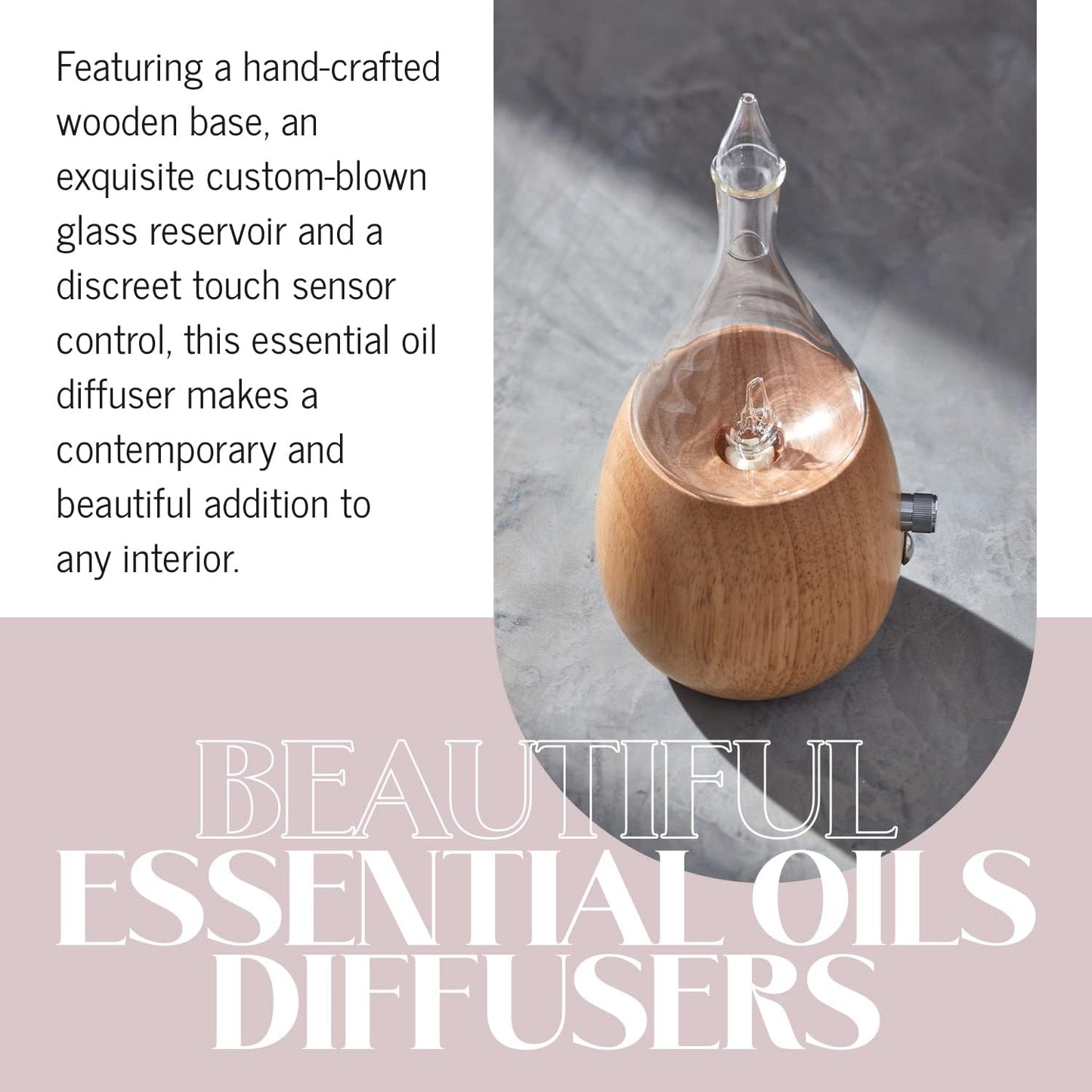 Raindrop 2.0 Nebulizing Diffuser for Essential Oil Aromatherapy Light-Colored Wood Base