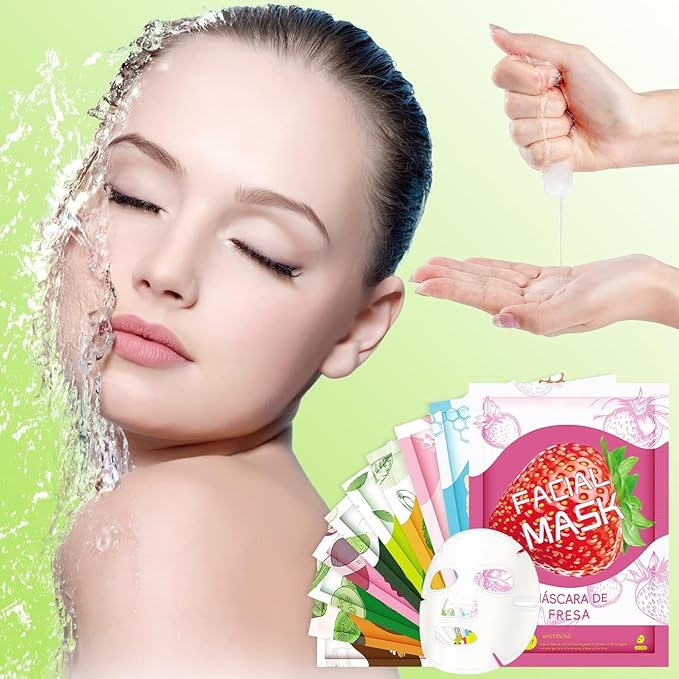10 Sheets Face Masks Skincare for All Skin Types, Hydrating Face Masks Suitable for Sensitive Skin, Bulk Facial Mask for Women Skin Care, Soothe Sheet Masks Gifts for Spa