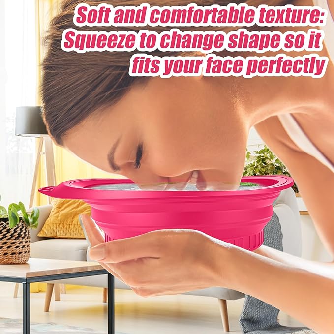 Palksky Face Ice Bath Bowl with Built-in Icetray, Silicone ICES Facial Bowls Collapsible Washbasin, Facial Plunge Bowl, Face Icebath at Home for Skin Tightening, Acne Relief, Pink