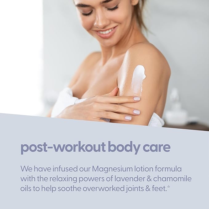 M3 Naturals Lavender & Chamomile Magnesium Lotion for Sleep, Relaxing Nightime Cream for Leg Cramps, Sore Feet and Joints | With Moisturizing Shea Butter, Coconut Oil, Collagen, Stem Cells, 8 fl oz