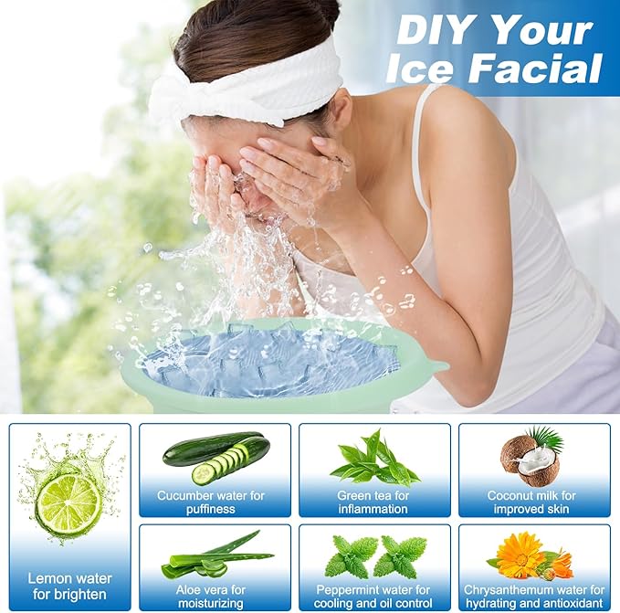 Face Ice Bath Bowl with Built-In Icetray – Collapsible Silicone Facial Ice Bath Bowl for Easy Storage & Carrying,Ice Face Bowl for Cold Plunge Therapy,Facial Plunge Bowl for Home & Travel (Green)