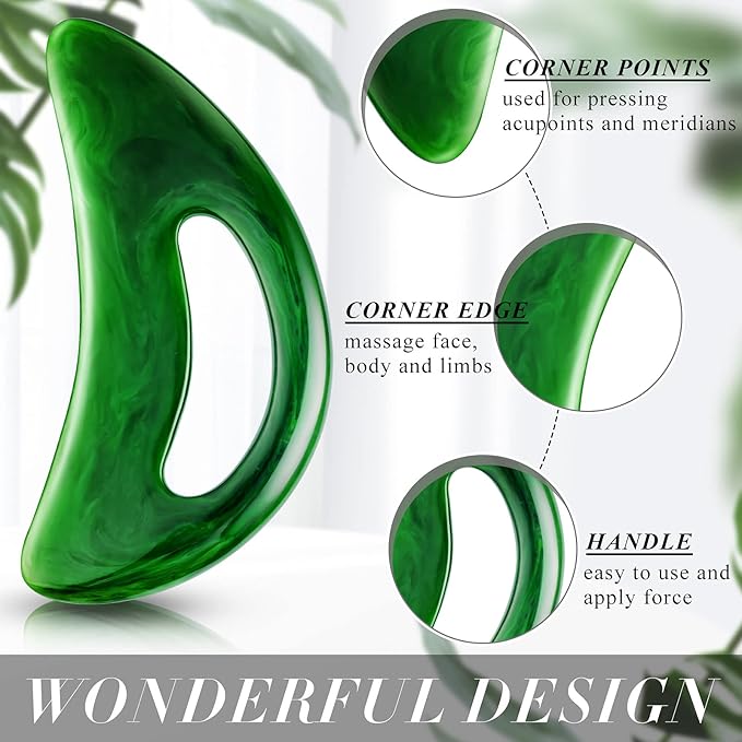 BBTO 2 Pcs Body Gua Sha Tool Large Resin Scraping Tools with Handle for Back, Neck, Face, Leg - Lymphatic Drainage, Cellulite Removal, Muscle Relief (Green)
