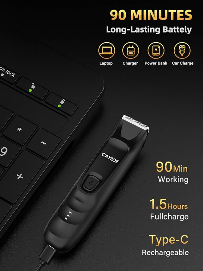 2-in-1 Body and Nose Hair Trimmer for Men - Safe Portable Electric Razor for Ball Groin with LED Light, IPX7 Professional Electric Shavers for Men Pubic, Underarm, Nose, Ear, Beard, Head