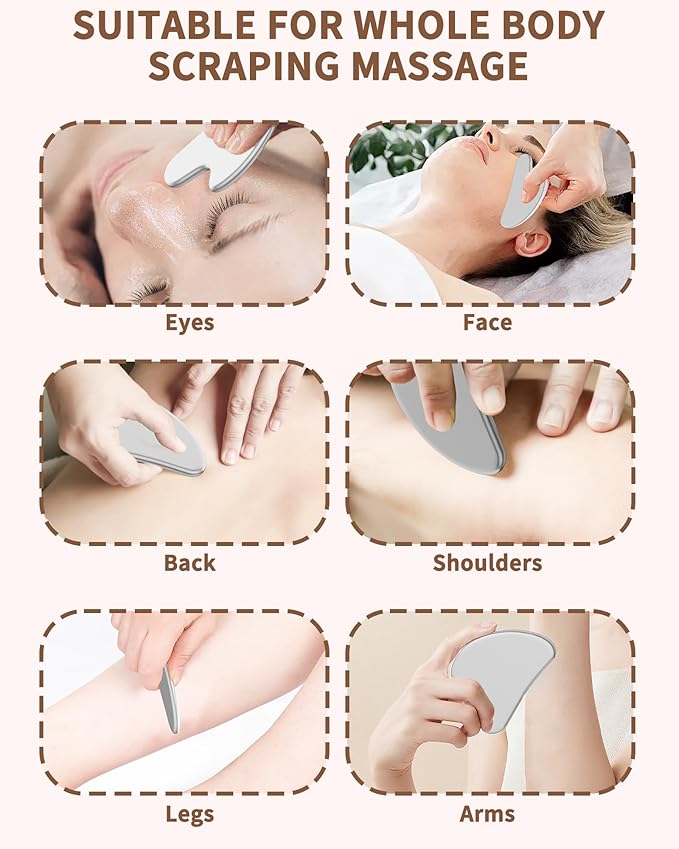 Stainless Steel Gua Sha Facial Tools, Tighten Skin Massage Guasha Beauty Tool, Metal Guasha Tool for Face, Face Massager Tool for Body Eyes Neck (Silver)