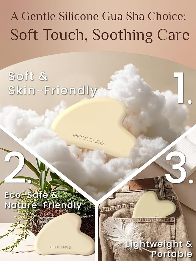 Rena Chris Gua Sha Facial Tools, Silicone Guasha Tool for Face and Neck Acupuncture, Facial Manual Massager Tool for Jawline Sculpting and Puffiness Reducing, Skincare Gift for Women