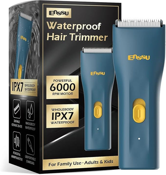 ENSSU Hair Clippers, Waterproof Men Body Hair Trimmer, Cordless Hair Cutting Kit for Head, Rechargeable Home Barber Haircut Trimmer for Kids/Men/Boys/Adults, Dark Blue