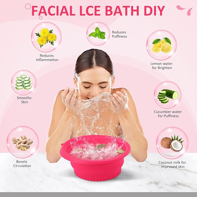 Ice Bowl for Facial Cold Bath Foldable Silicone Washbasin with Built-in Icetray Collapsible Travel Facial Plunge Bowl for Face Icebath