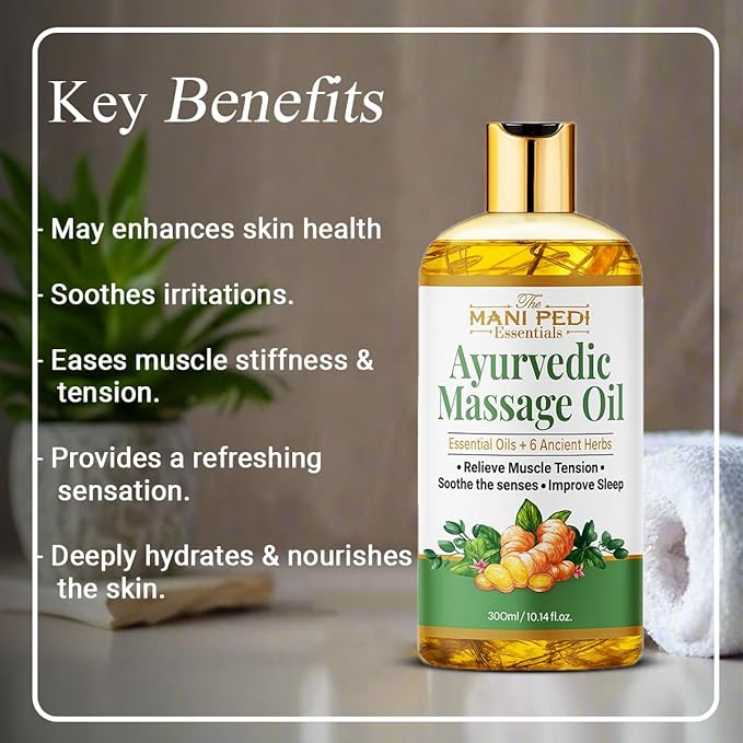 Ayurvedic Massage Oil enriched with Clove, Almond, Lemongrass & Lavender Oils & 6 Ancient Herbs. Relieves Muscle Tensions, Calms Nerves, Soothes. 100% Natural 300ml