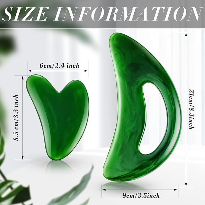 BBTO 2 Pcs Body Gua Sha Tool Large Resin Scraping Tools with Handle for Back, Neck, Face, Leg - Lymphatic Drainage, Cellulite Removal, Muscle Relief (Green)