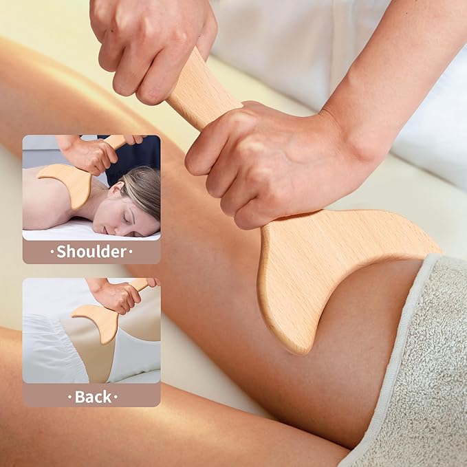 Lymphatic Drainage Massager Manual Wooden Fascia Massage Roller and Gua Sha Tool Set for Body Release Cellulite Anti Cellulite and Relieve Muscle Fatigue 3 Packs