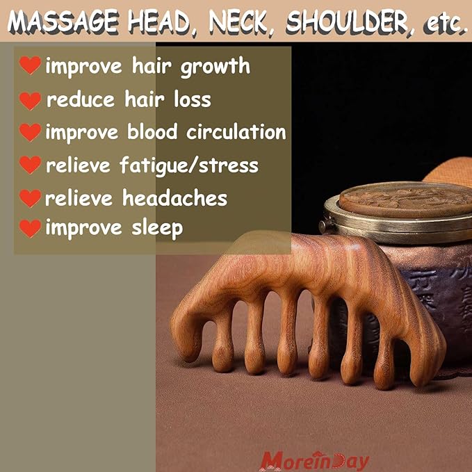 Wooden Massage Comb, Wooden Scalp Massager, Scalp Gua Sha for Stress Relax, Loc Comb for Sisterlocks - Green Sandalwood