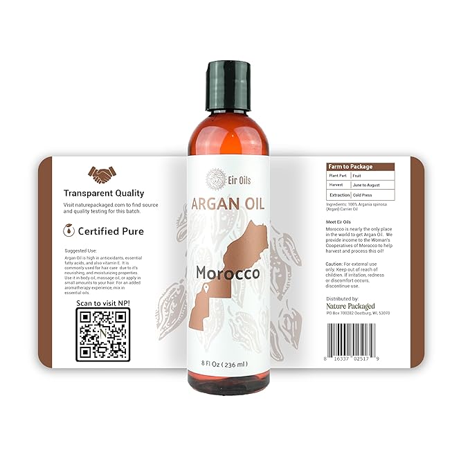 Argan Oil - By EIR Argan Oil of Morocco - Argan Oils for Hair, Face, Body and Skin - Moroccan Hair Oil Hair Growth (8oz)