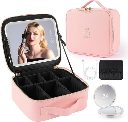 Travel makeup bag with led