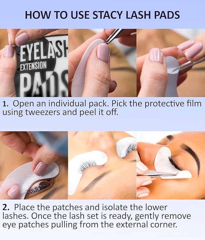 100 Pairs Set Premium Under Eye Gel Pads for Eyelash Extension - Lint Free Patches with Vitamin C and Aloe Vera by Stacy Lash supplies and Beauty tools - Hydrogel Eye Pads - Skin Moisturizes