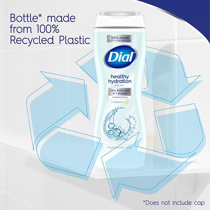 Dial Body Wash, Healthy Hydration, Hyaluronic Acid plus Vitamin E, 16 oz (Pack of 4)