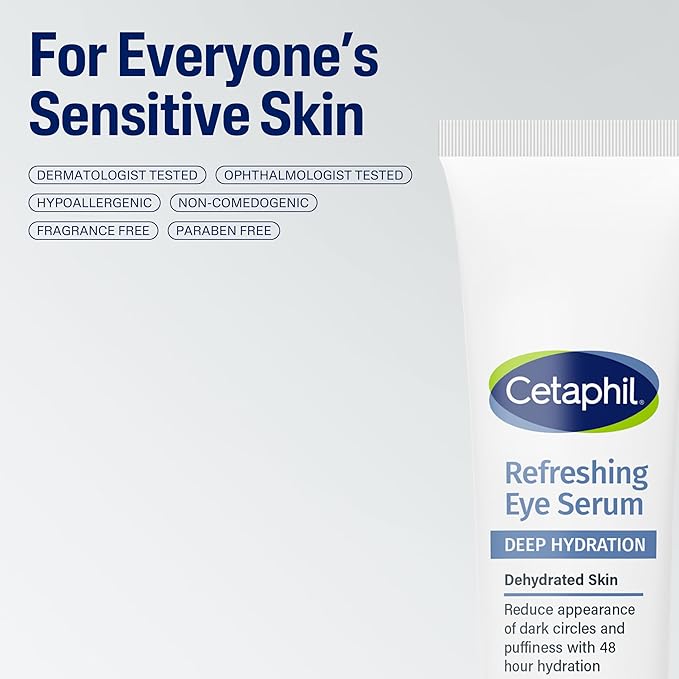 CETAPHIL Deep Hydration Refreshing Eye Serum, 0.5 fl oz, 48Hr Hydrating Under Eye Cream to Reduce the Appearance of Dark Circles, With Hyaluronic Acid, Vitamin E & B5 (Packaging May Vary)