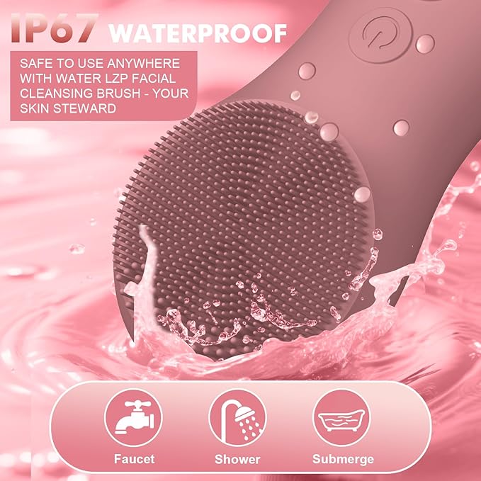 LZP Facial Cleansing Brush Face Scrubber, Silicone Electric Exfoliator Scrubber with 6 Speeds, Rechargeable Face Scrubber for Cleansing, Waterproof Face Scrub Brush for Men & Women