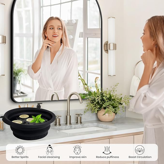 Face Bowl for Ice with Built-in Icetray, Foldable Silicone Facial Plunge Bowl for Skincare, Face Clean Washbasin Bowl, Skin Tightening & Acne Relief, Portable Spa Tool for Home Travel - Pink