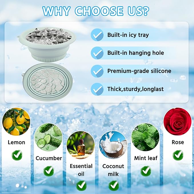 Foldable Silicone Facial Ice Bath Bowl, Ice Face Bowl with Built-in Ice Tray - for Cold Immersion Therapy, Skin Tightening and Acne Relief - Portable Cold Therapy Tool for Home and Travel (Green)