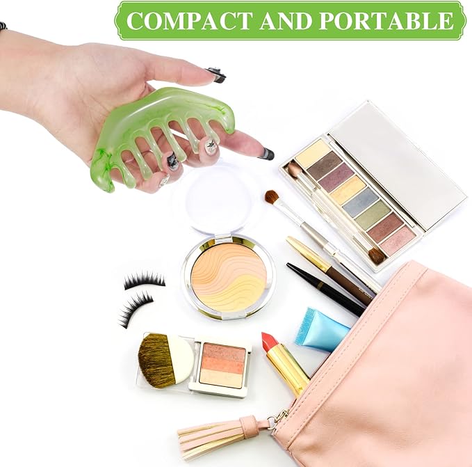 Geiserailie 2 Pieces Jade Combs Massage Stone Hair Gua Sha Scraping Scalp Comb Facial Massage Tool Multifunctional Handheld Head Tools Head Caring Therapy Mother's Day Gift(Elegant Style)