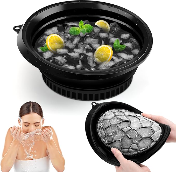 Welltop Face Bowl for Ice, Collapsible Silicone Facial Plunge Bowls with Built-in Icetray, Portable Face Ice Bath Bowl ice Facial Folding Washbasin for Cold Plunge Therapy & Facial Skincare