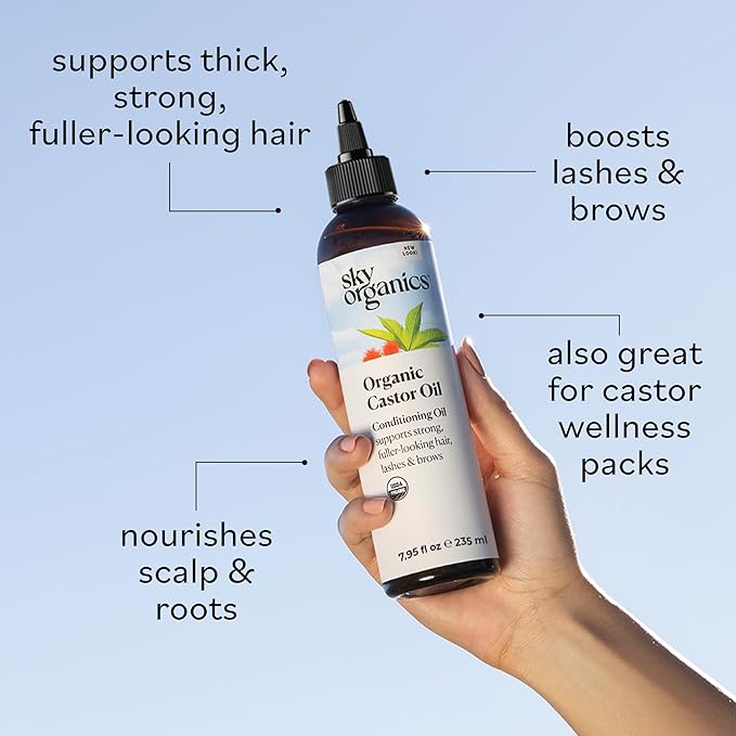 Sky Organics - Castor Oil Organic - Volumizing Hair Oil - Scalp, Lashes, Brows - Pure Castor Oil Cold Pressed - Natural Conditioner - Omega Fatty Acids, Vegan - Beauty, Hair Care - w ebook